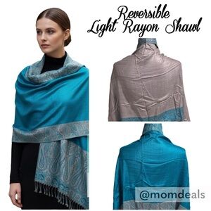 Elegant Large Shawl Wrap Double-sided Super Soft Quality Rayon Silver Aquamarine